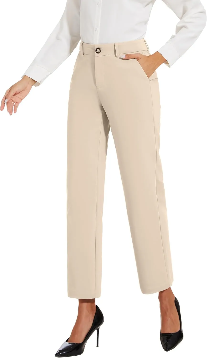 Women's Cropped Pants Fit Straight Leg Ultra Stretch Comfy Work Dress Pants
