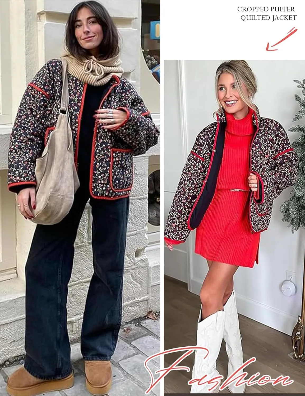 Womens Floral Quilted Jackets Lightweight Cropped Button Down Padded Puffer Jacket Winter Warm Coats