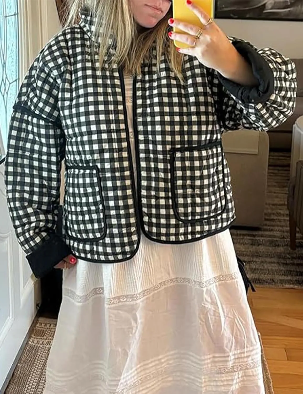 Womens Floral Quilted Jackets Lightweight Cropped Button Down Padded Puffer Jacket Winter Warm Coats