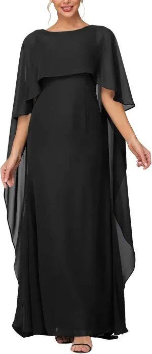 Women's Formal Dress Short Sleeve Scoop Neck Evening Dress Floor Length Chiffon Mother of The Bride Dress