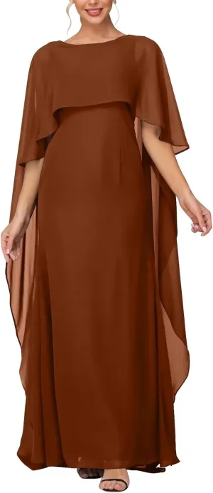 Women's Formal Dress Short Sleeve Scoop Neck Evening Dress Floor Length Chiffon Mother of The Bride Dress