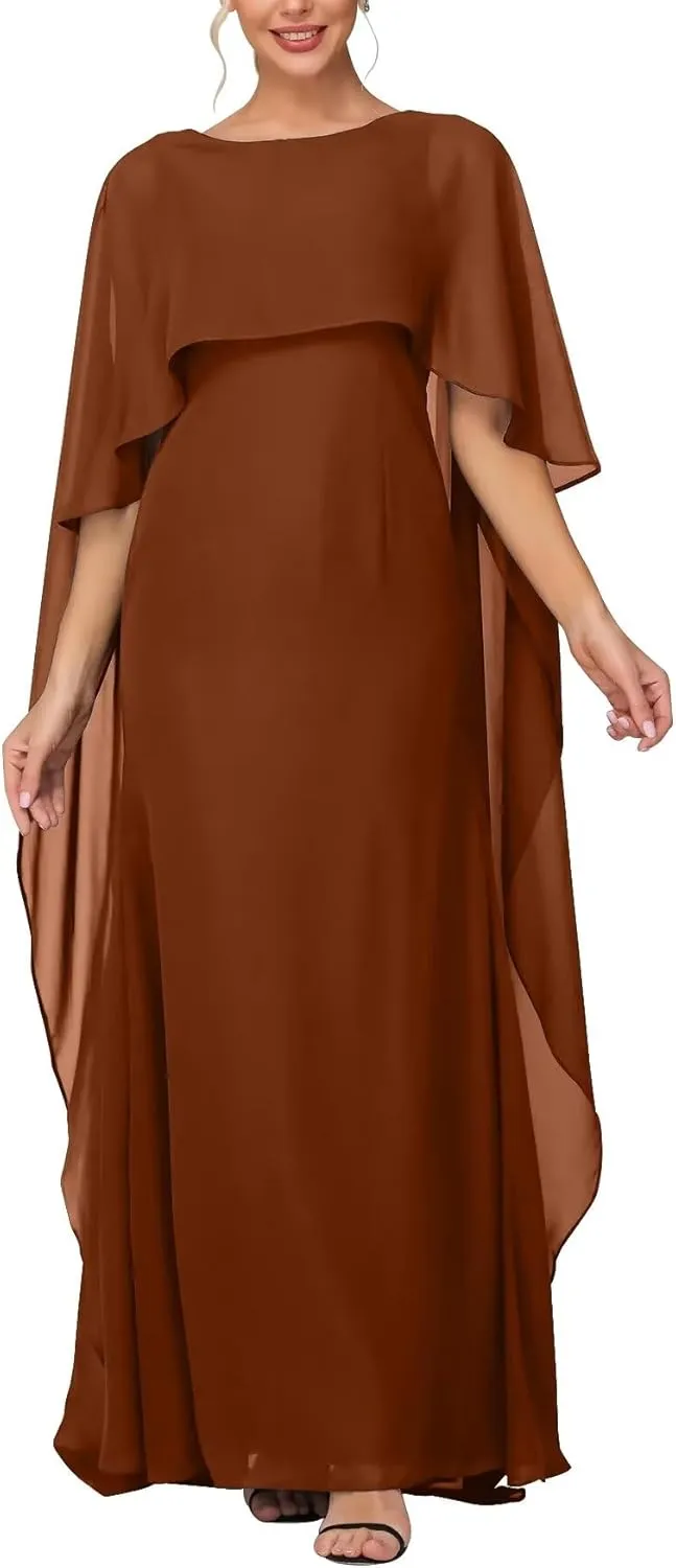 Women's Formal Dress Short Sleeve Scoop Neck Evening Dress Floor Length Chiffon Mother of The Bride Dress