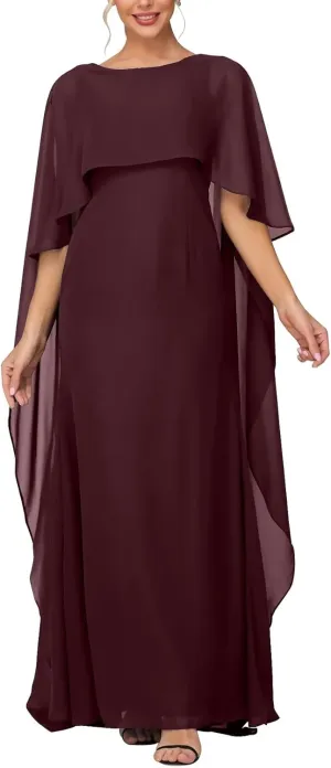 Women's Formal Dress Short Sleeve Scoop Neck Evening Dress Floor Length Chiffon Mother of The Bride Dress