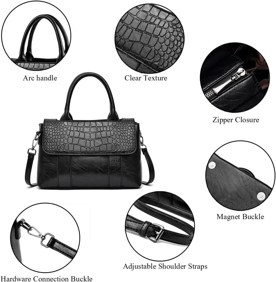 Womens Handbags Faux Leather Top Handle Bag Satchel Flap Handbag Purse Medium Totes Shoulder Bag Crossbody Bag