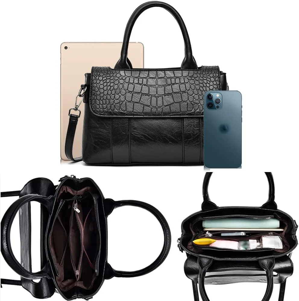 Womens Handbags Faux Leather Top Handle Bag Satchel Flap Handbag Purse Medium Totes Shoulder Bag Crossbody Bag