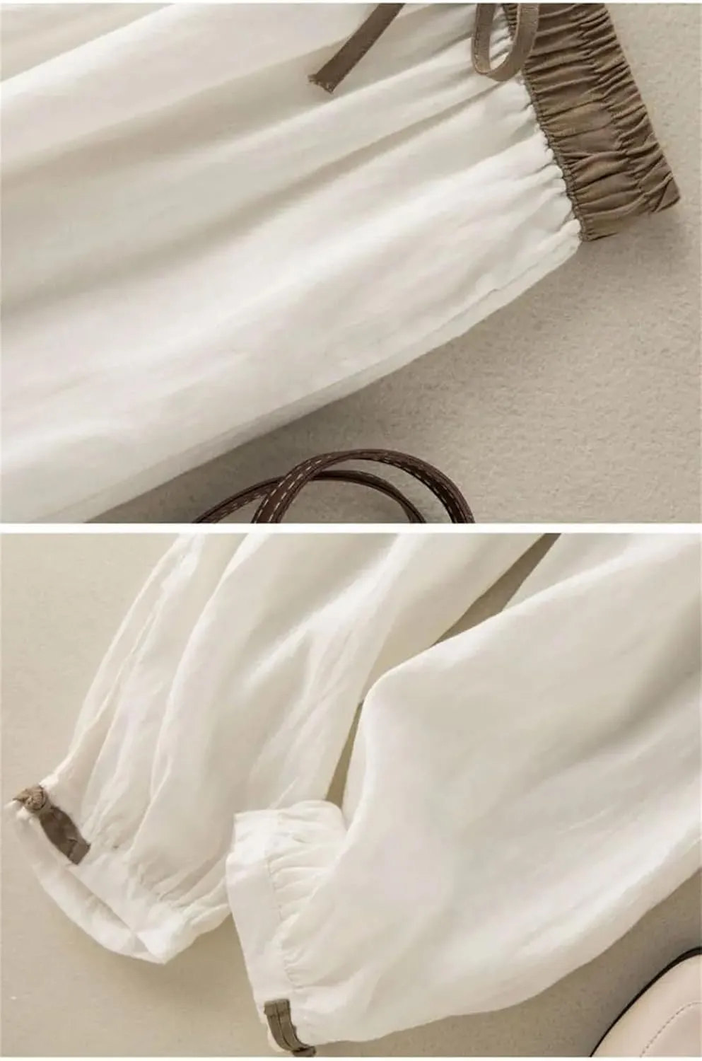 Women's High Waist Lace-Up Loose Elastic Pants Spring Summer Cotton Linen Ankle-Length Harem Pants