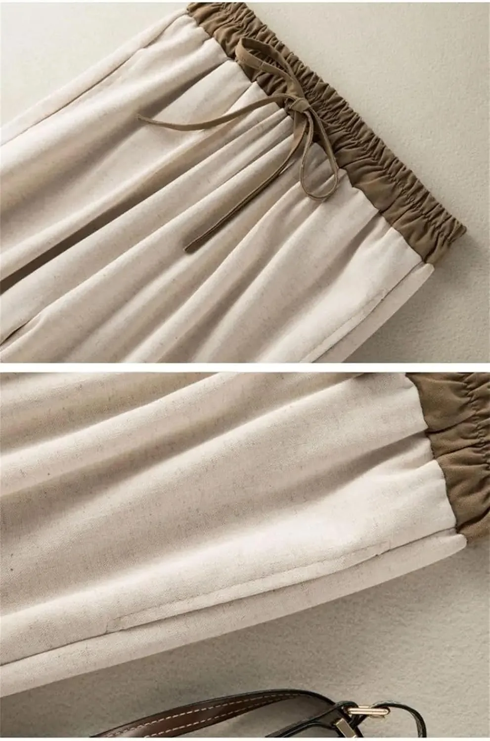 Women's High Waist Lace-Up Loose Elastic Pants Spring Summer Cotton Linen Ankle-Length Harem Pants