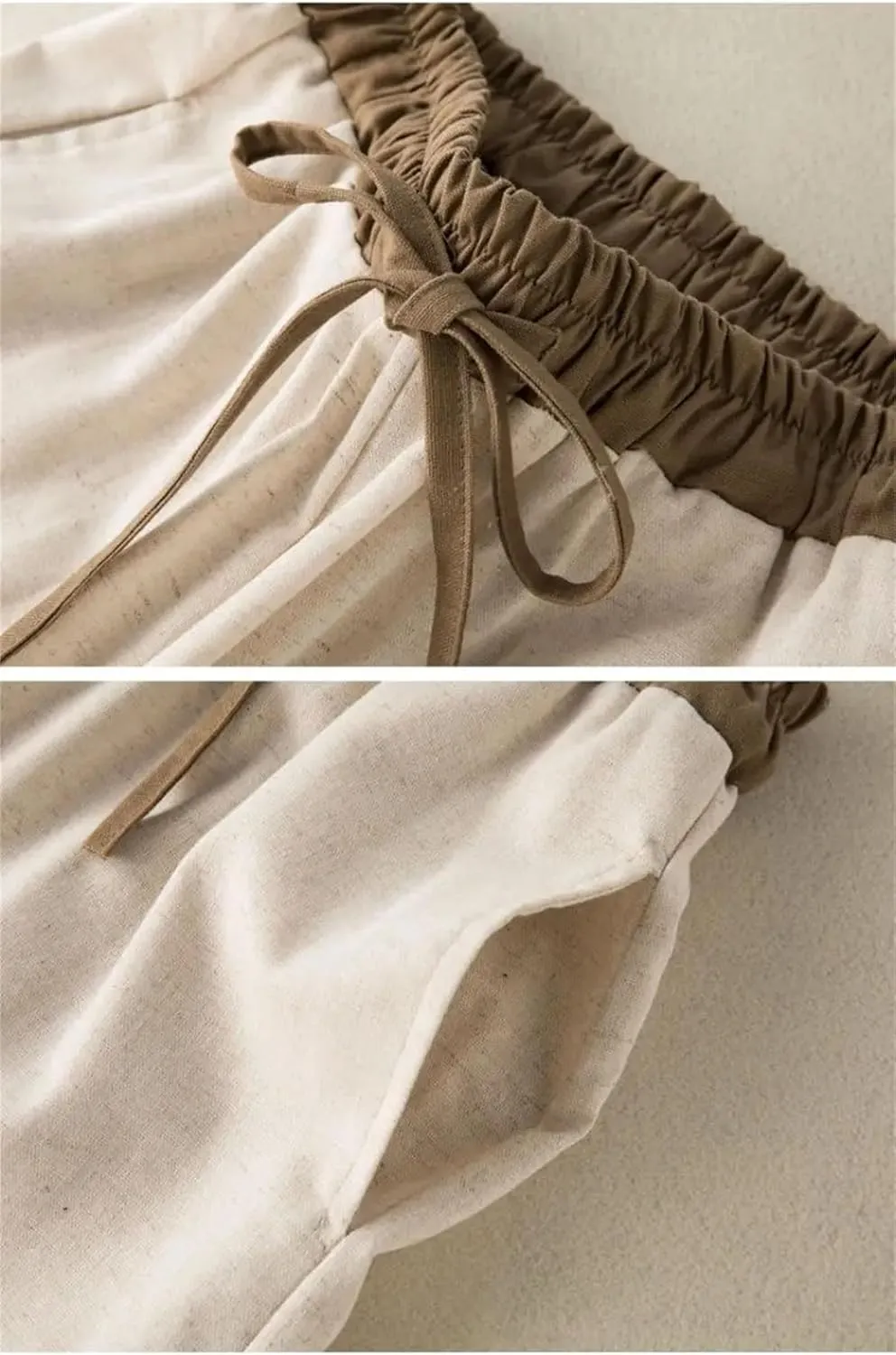 Women's High Waist Lace-Up Loose Elastic Pants Spring Summer Cotton Linen Ankle-Length Harem Pants