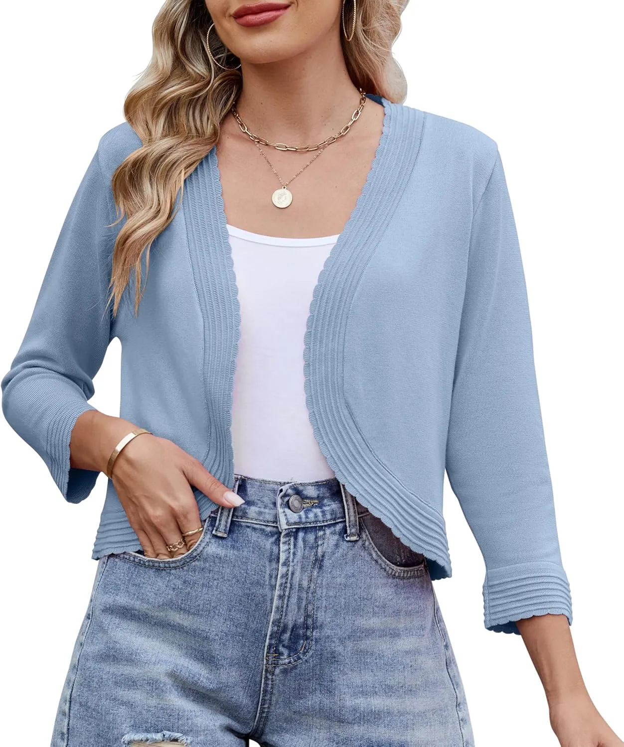 Women's Long Sleeve Knitted Cardigan Solid Color Open Front Tops Shrug