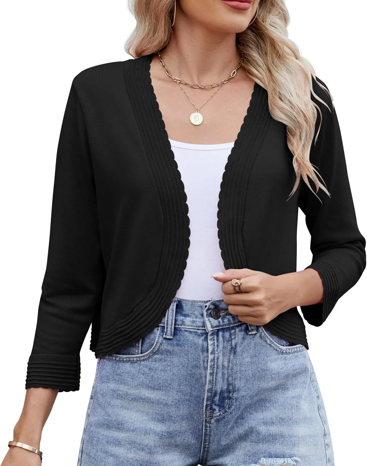 Women's Long Sleeve Knitted Cardigan Solid Color Open Front Tops Shrug