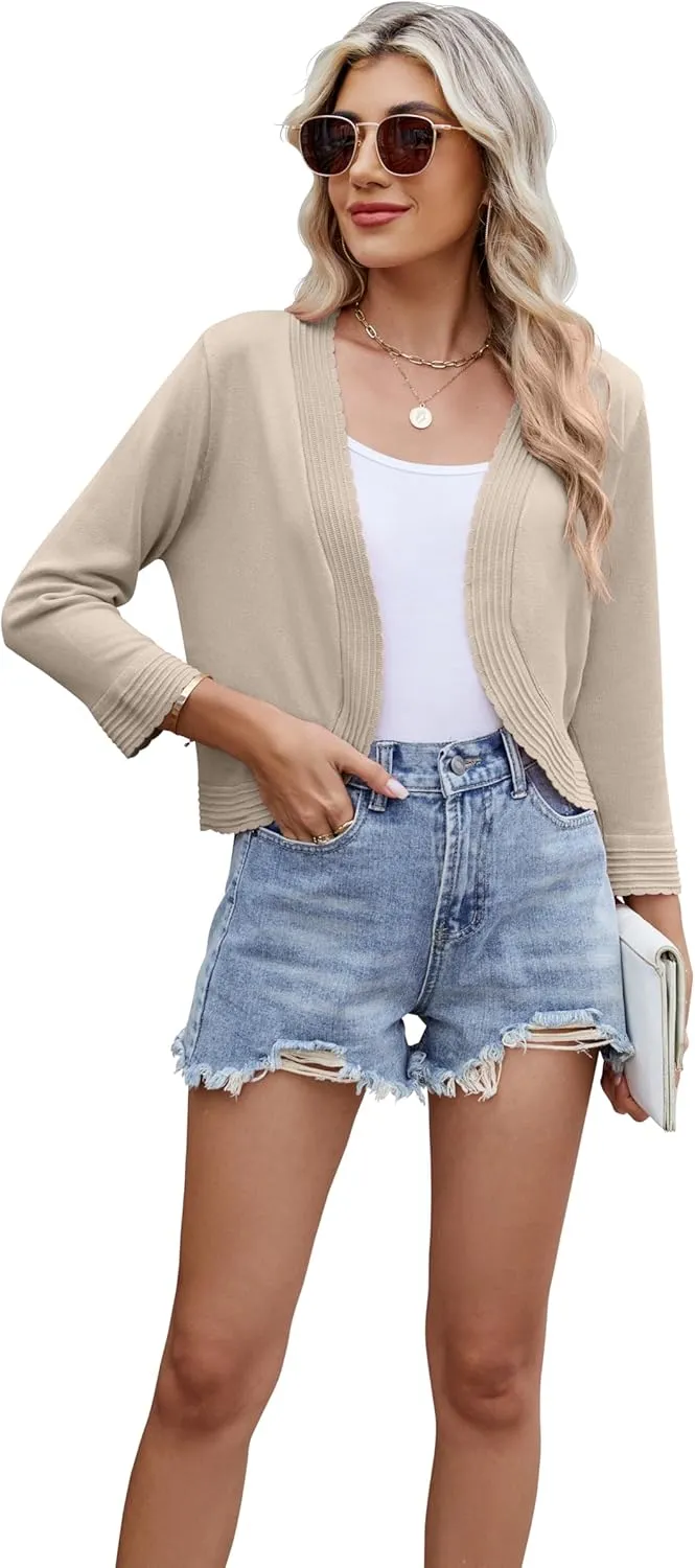 Women's Long Sleeve Knitted Cardigan Solid Color Open Front Tops Shrug