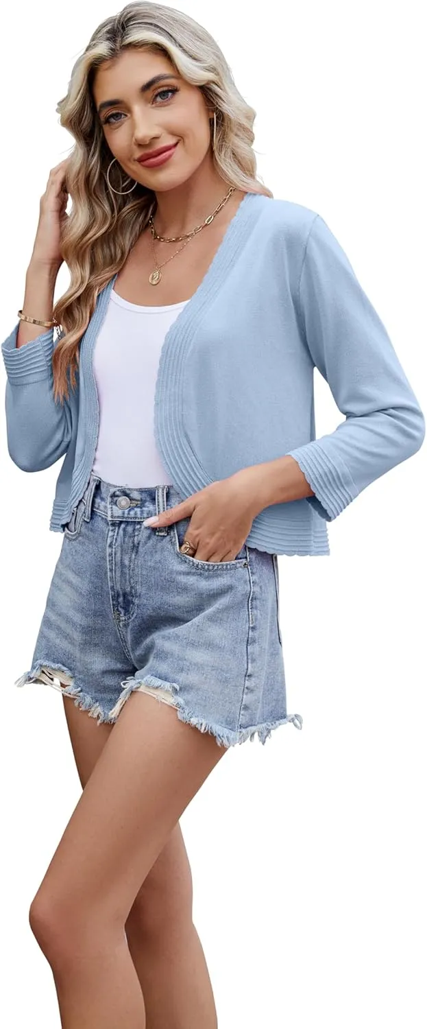 Women's Long Sleeve Knitted Cardigan Solid Color Open Front Tops Shrug