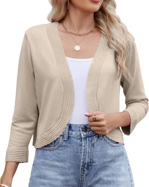 Women's Long Sleeve Knitted Cardigan Solid Color Open Front Tops Shrug