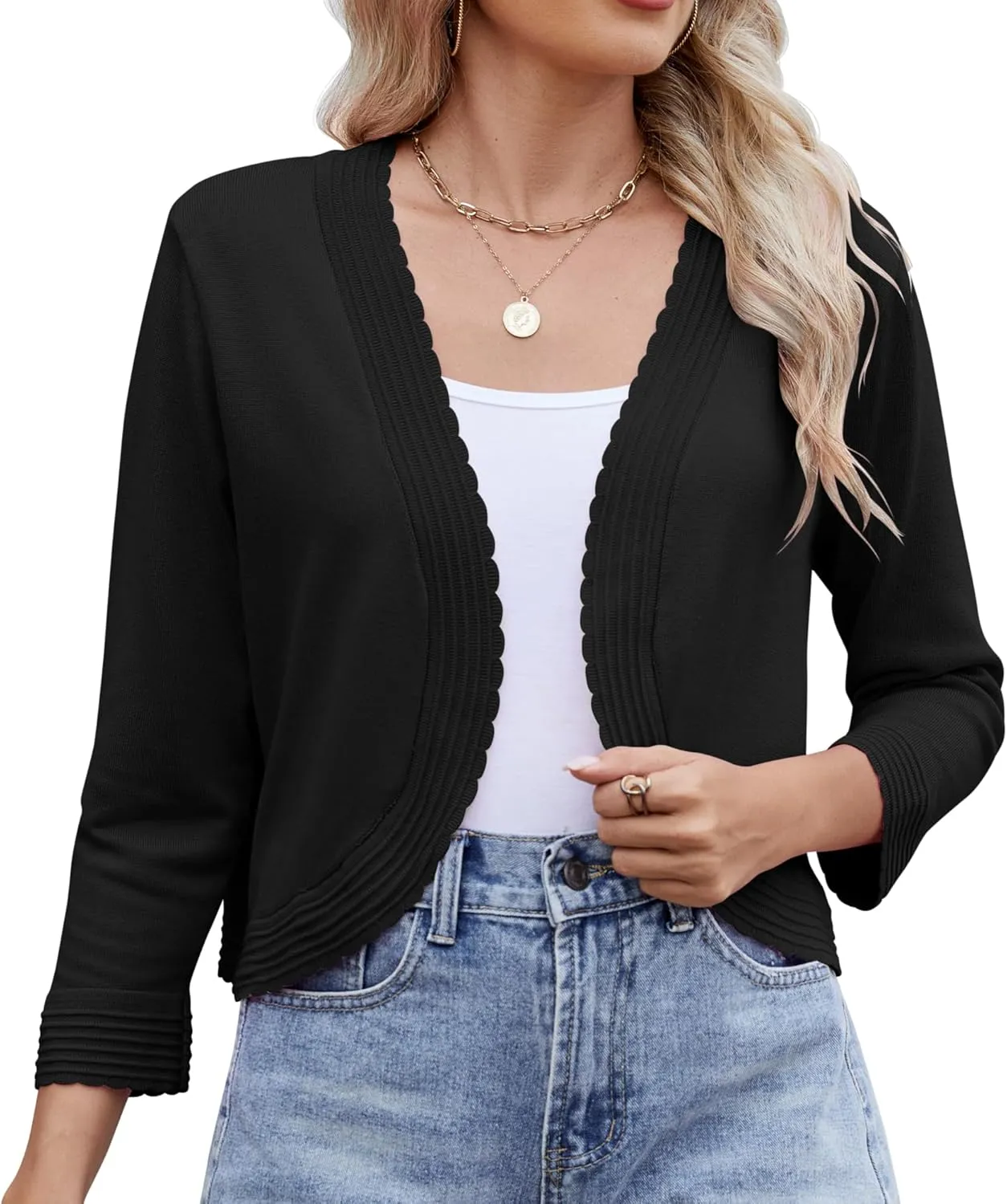 Women's Long Sleeve Knitted Cardigan Solid Color Open Front Tops Shrug
