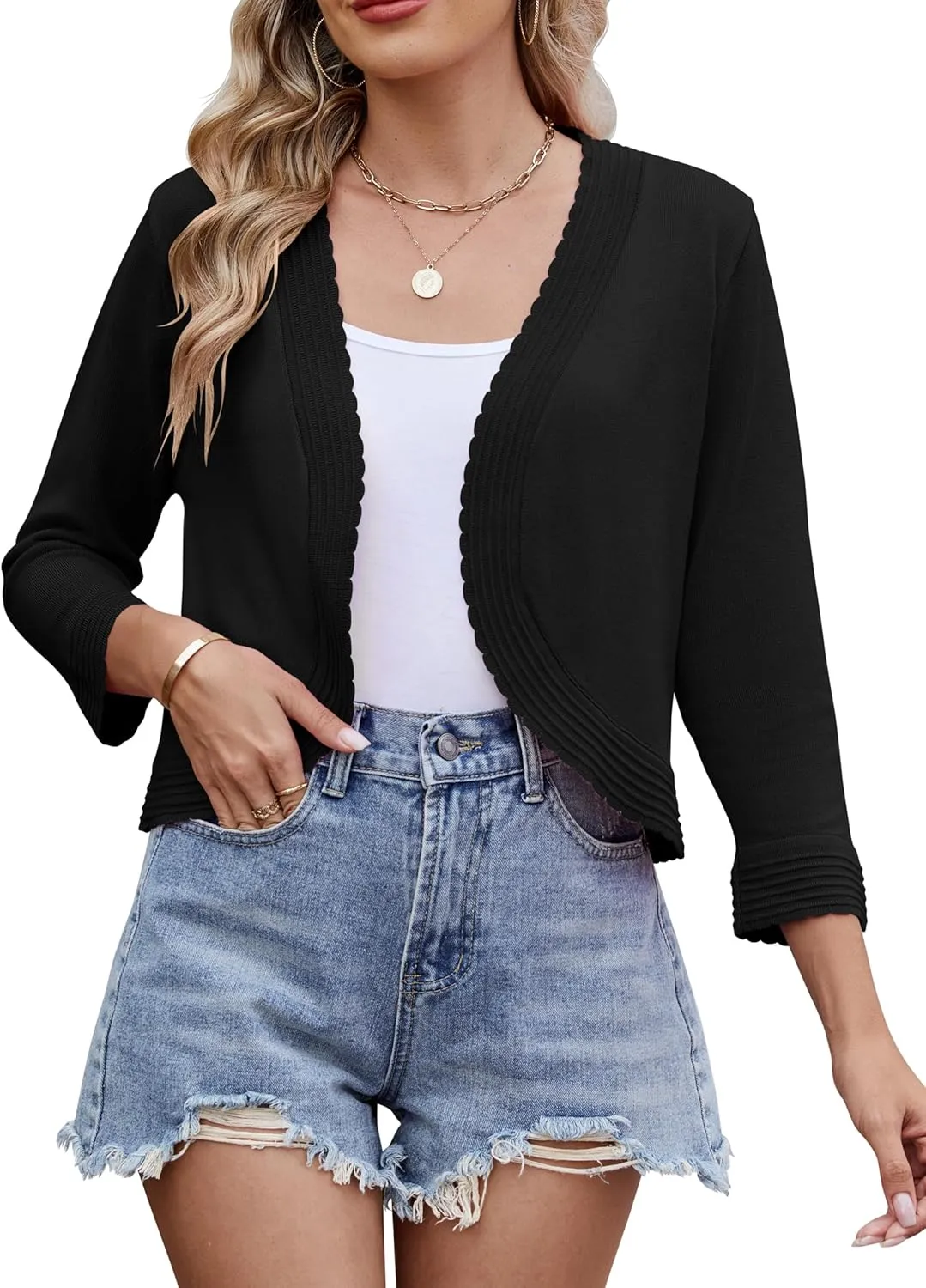 Women's Long Sleeve Knitted Cardigan Solid Color Open Front Tops Shrug