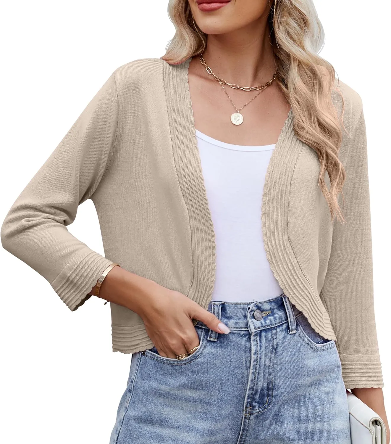 Women's Long Sleeve Knitted Cardigan Solid Color Open Front Tops Shrug