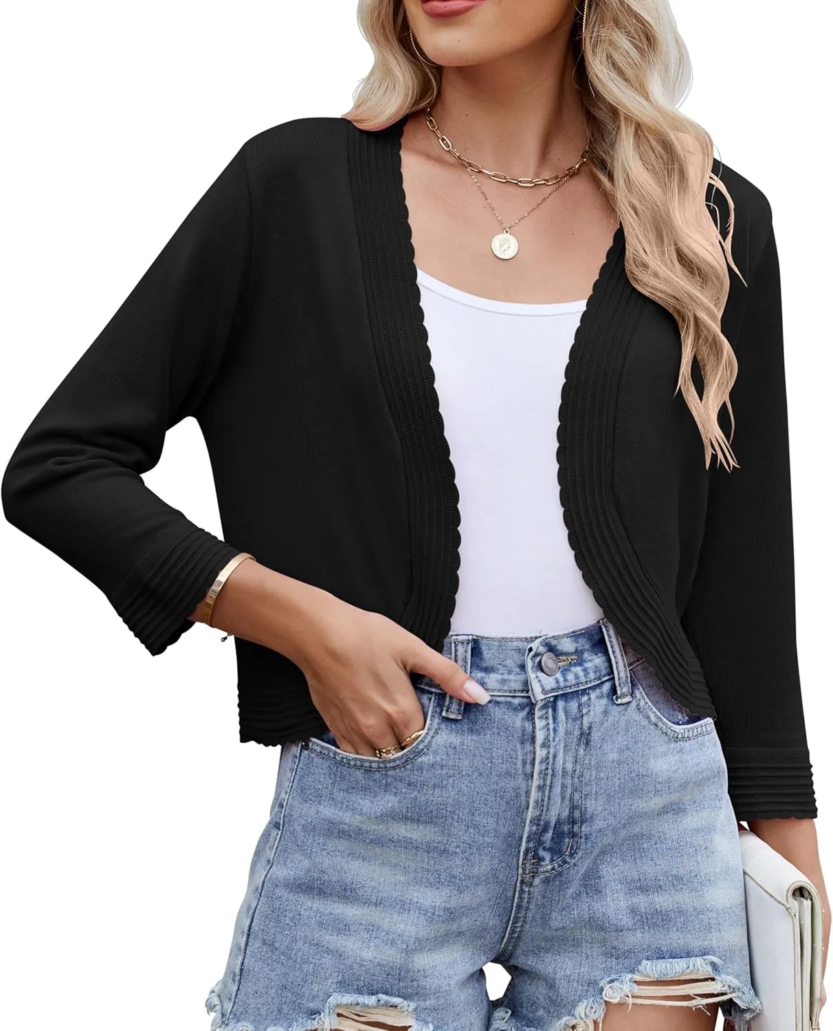 Women's Long Sleeve Knitted Cardigan Solid Color Open Front Tops Shrug