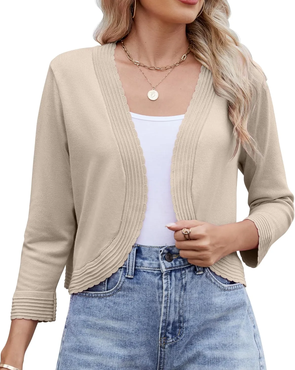Women's Long Sleeve Knitted Cardigan Solid Color Open Front Tops Shrug