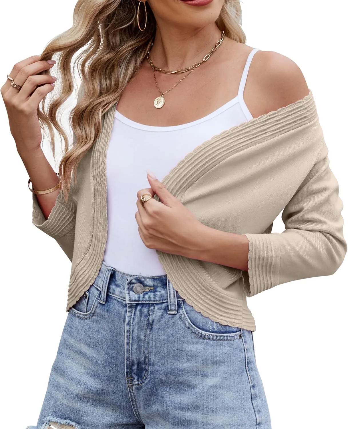 Women's Long Sleeve Knitted Cardigan Solid Color Open Front Tops Shrug