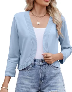 Women's Long Sleeve Knitted Cardigan Solid Color Open Front Tops Shrug