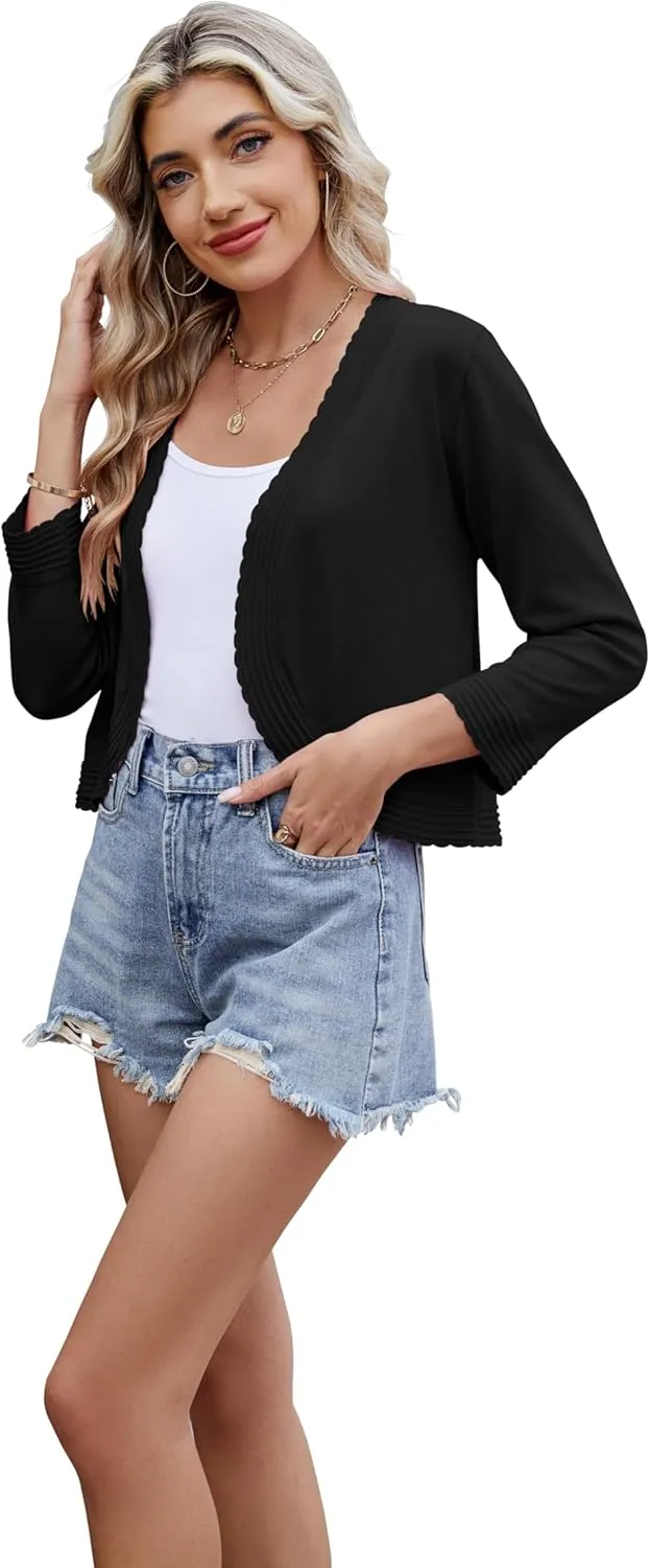 Women's Long Sleeve Knitted Cardigan Solid Color Open Front Tops Shrug
