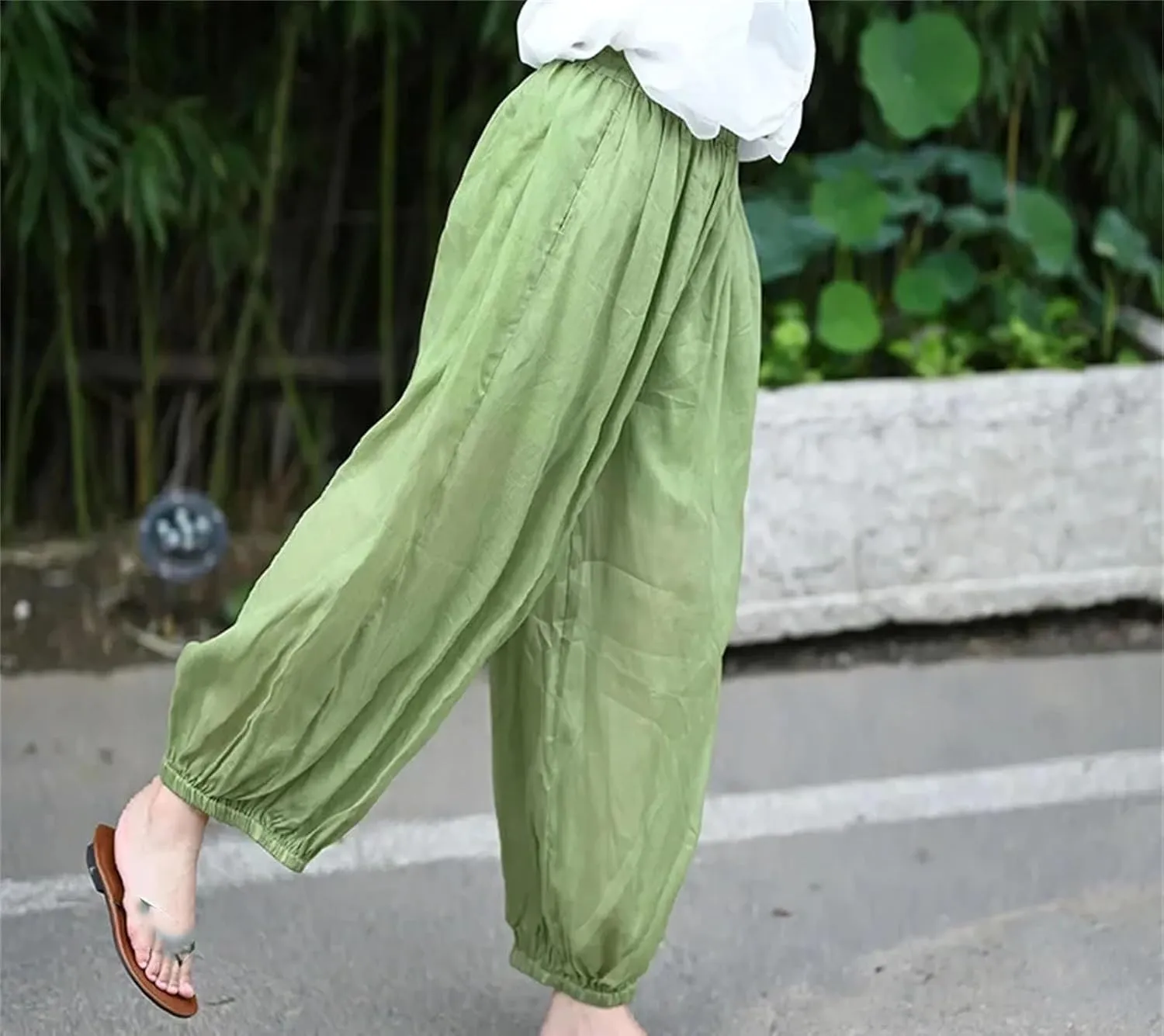 Women's Loose Cotton Linen Harem Pants Summer Elastic Waist Casual Trousers