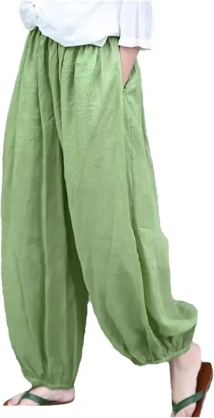 Women's Loose Cotton Linen Harem Pants Summer Elastic Waist Casual Trousers