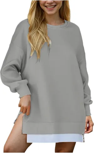 Womens Oversized Sweatshirt Crewneck Long Sleeve Tunic Pollover Shirt Side Zipper Hoodie Tops 2025 Spring Clothes