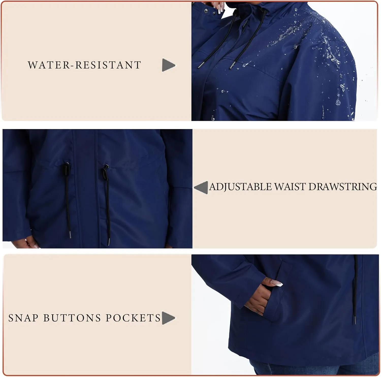 Women's Plus Size Lightweight Windproof Jacket, Water-Resistant Windbreaker Jacket with Hood for Traveling, Hiking, Daily