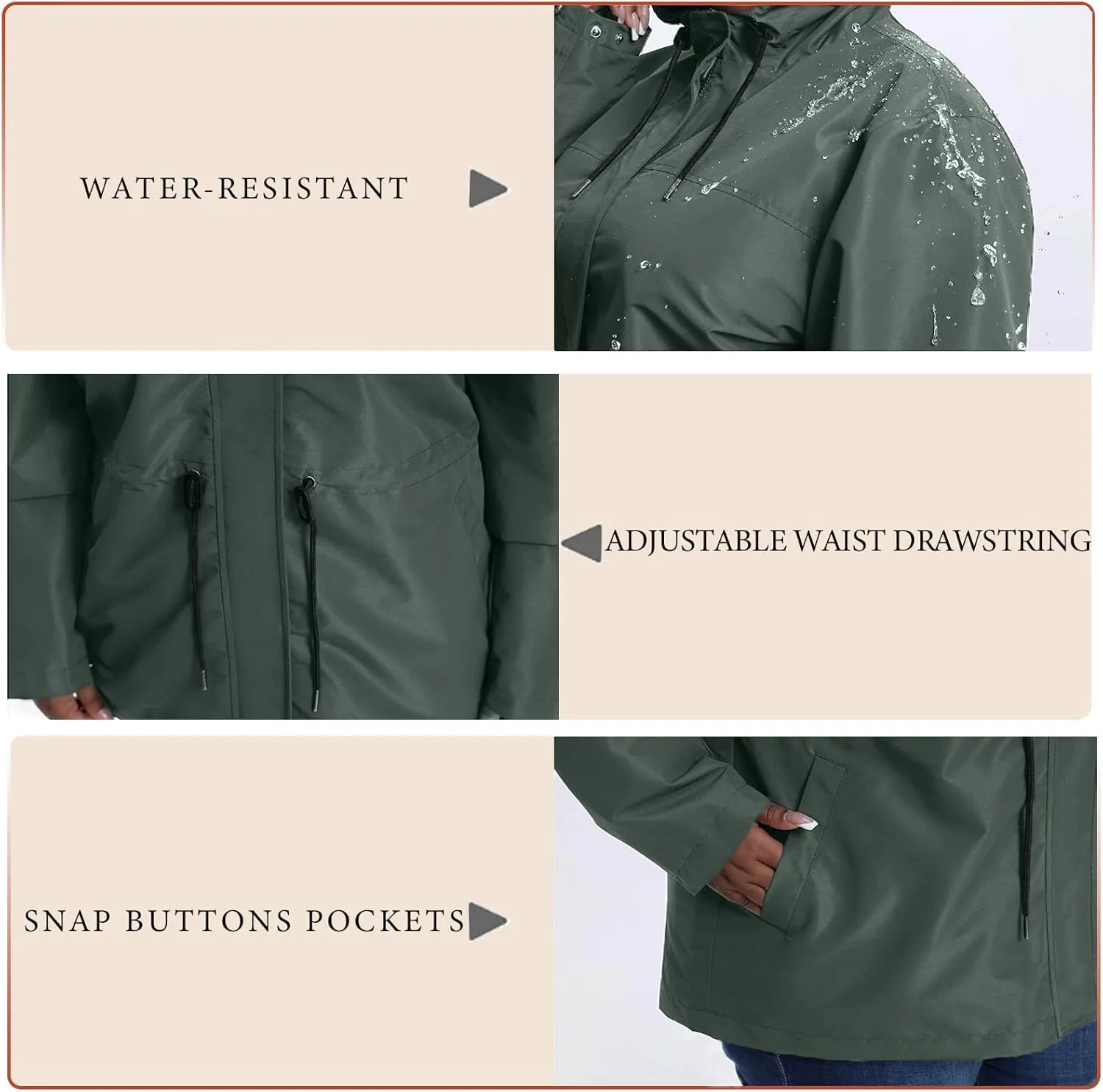 Women's Plus Size Lightweight Windproof Jacket, Water-Resistant Windbreaker Jacket with Hood for Traveling, Hiking, Daily