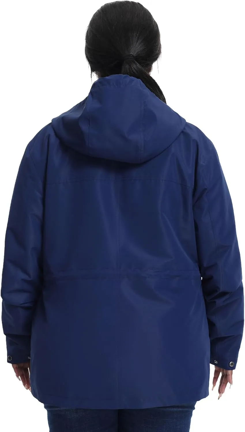 Women's Plus Size Lightweight Windproof Jacket, Water-Resistant Windbreaker Jacket with Hood for Traveling, Hiking, Daily