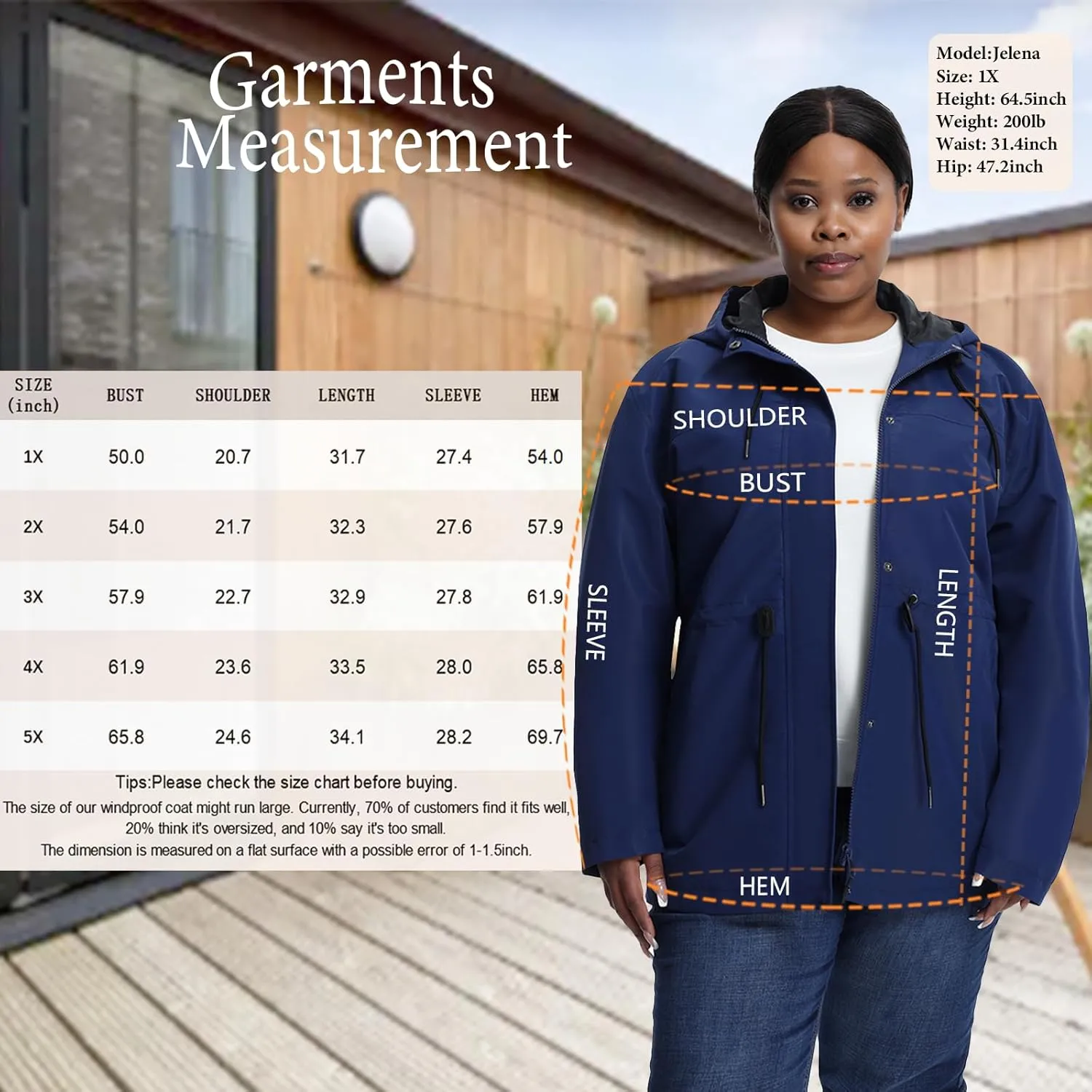 Women's Plus Size Lightweight Windproof Jacket, Water-Resistant Windbreaker Jacket with Hood for Traveling, Hiking, Daily