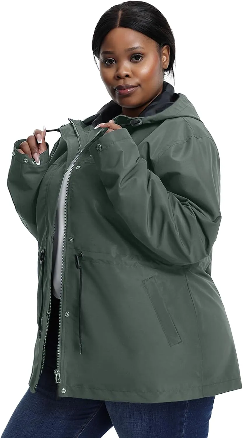 Women's Plus Size Lightweight Windproof Jacket, Water-Resistant Windbreaker Jacket with Hood for Traveling, Hiking, Daily