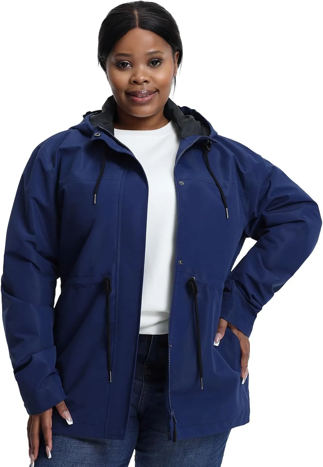 Women's Plus Size Lightweight Windproof Jacket, Water-Resistant Windbreaker Jacket with Hood for Traveling, Hiking, Daily