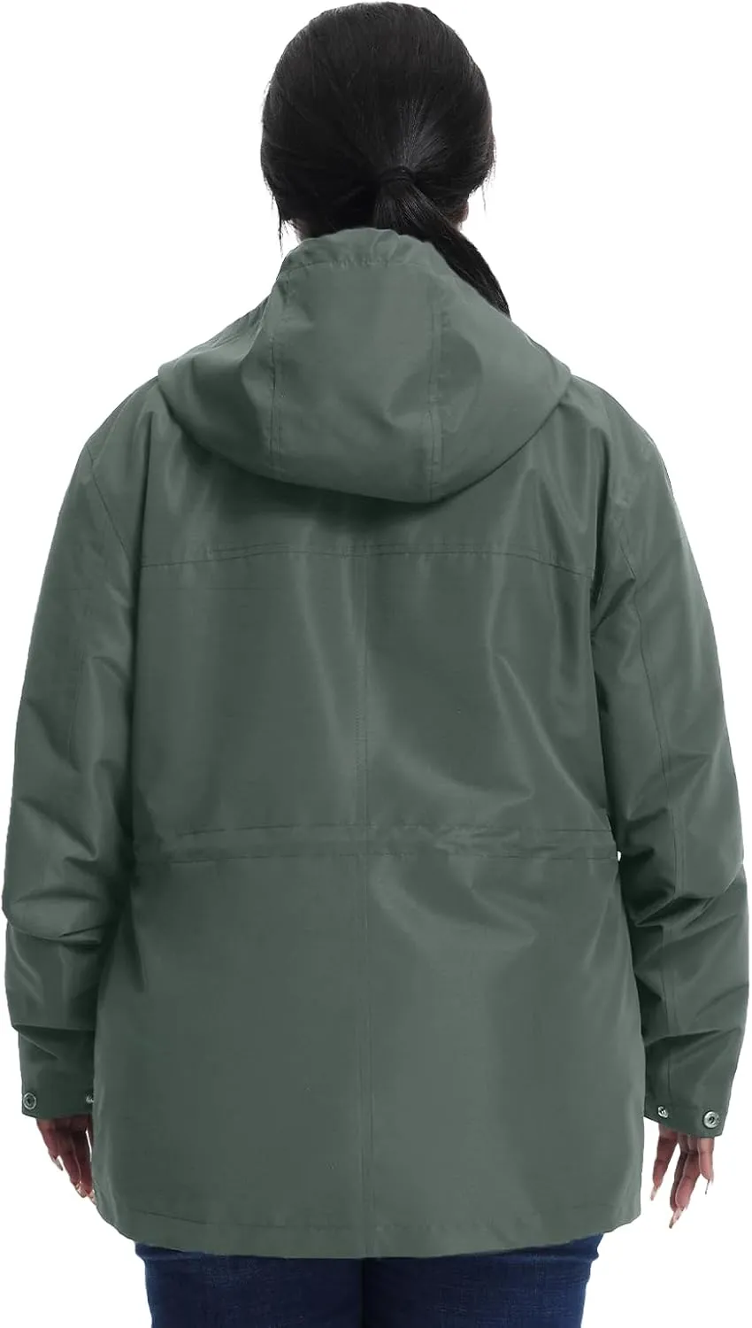 Women's Plus Size Lightweight Windproof Jacket, Water-Resistant Windbreaker Jacket with Hood for Traveling, Hiking, Daily