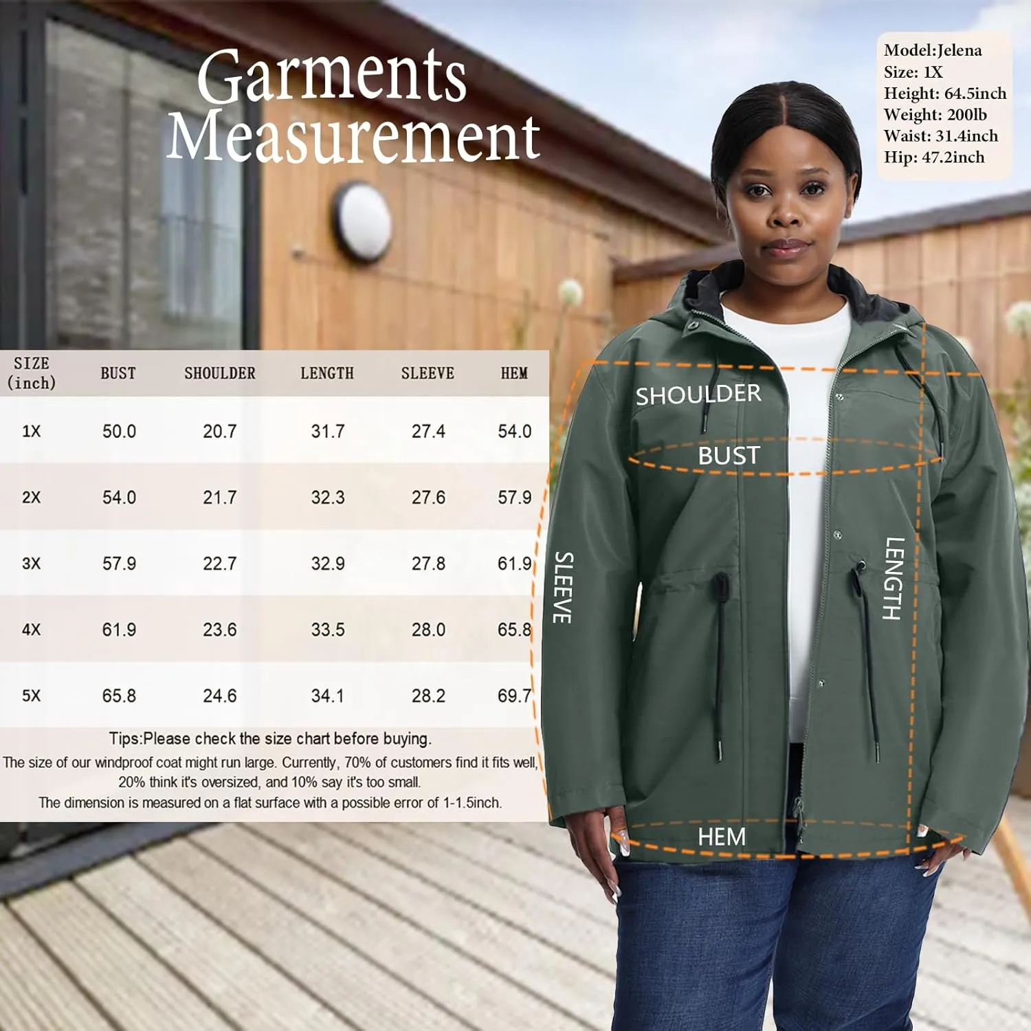 Women's Plus Size Lightweight Windproof Jacket, Water-Resistant Windbreaker Jacket with Hood for Traveling, Hiking, Daily