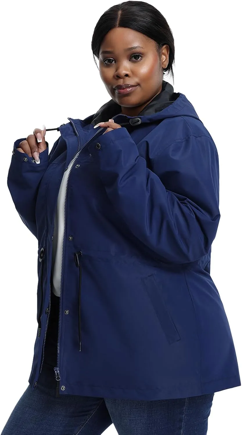 Women's Plus Size Lightweight Windproof Jacket, Water-Resistant Windbreaker Jacket with Hood for Traveling, Hiking, Daily