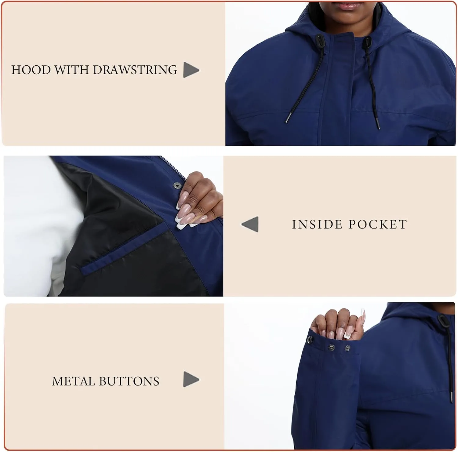 Women's Plus Size Lightweight Windproof Jacket, Water-Resistant Windbreaker Jacket with Hood for Traveling, Hiking, Daily