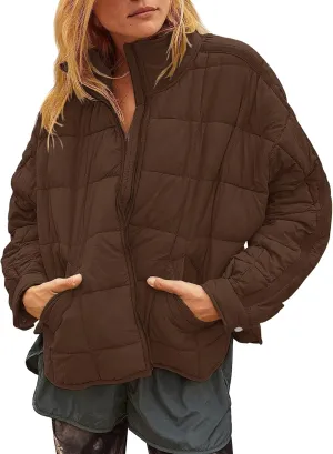 Women's Quilted Lightweight Jackets Down Coat Long Sleeve Zipper Oversized Packable Short Puffer Jackets