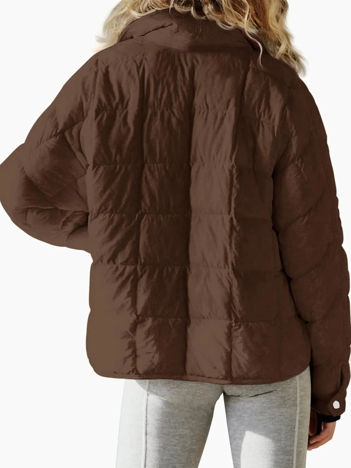 Women's Quilted Lightweight Jackets Down Coat Long Sleeve Zipper Oversized Packable Short Puffer Jackets