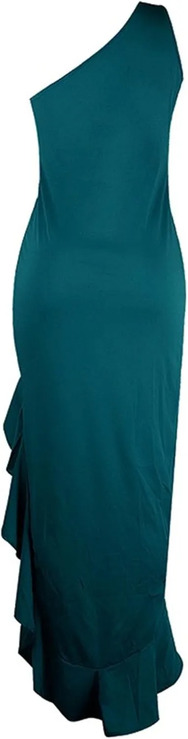 Women's Ruffle High Split Cocktail Party Dress Slim Fit Sleeveless Wedding Dress One Shoulder Sexy Prom Eveing Dresses