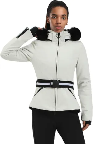Women's Ski Jacket Snowboard Warm Winter Short Slim Snow Coat Jacket Mountain Windproof Waterproof Insulated Hooded
