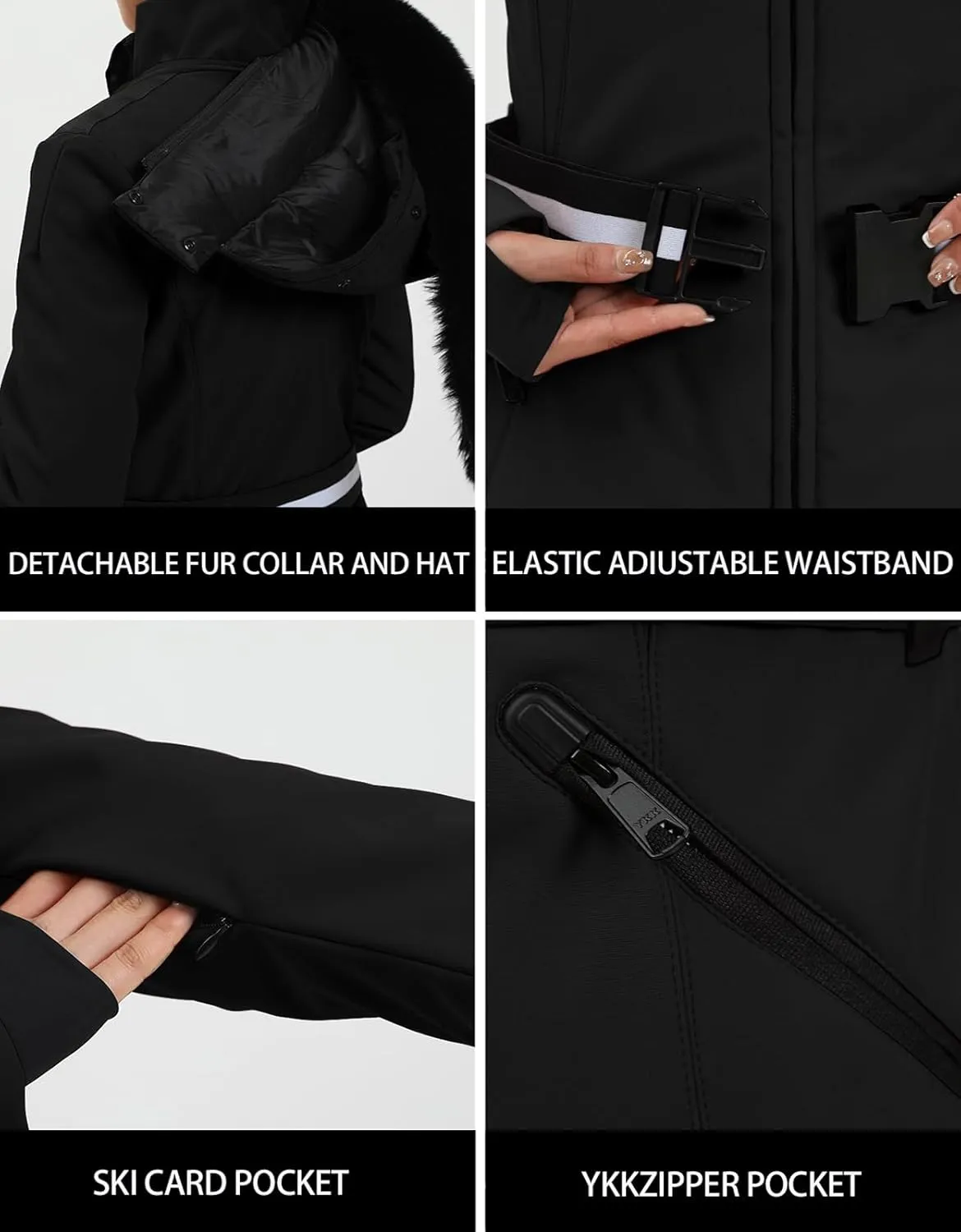 Women's Ski Jacket Snowboard Warm Winter Short Slim Snow Coat Jacket Mountain Windproof Waterproof Insulated Hooded