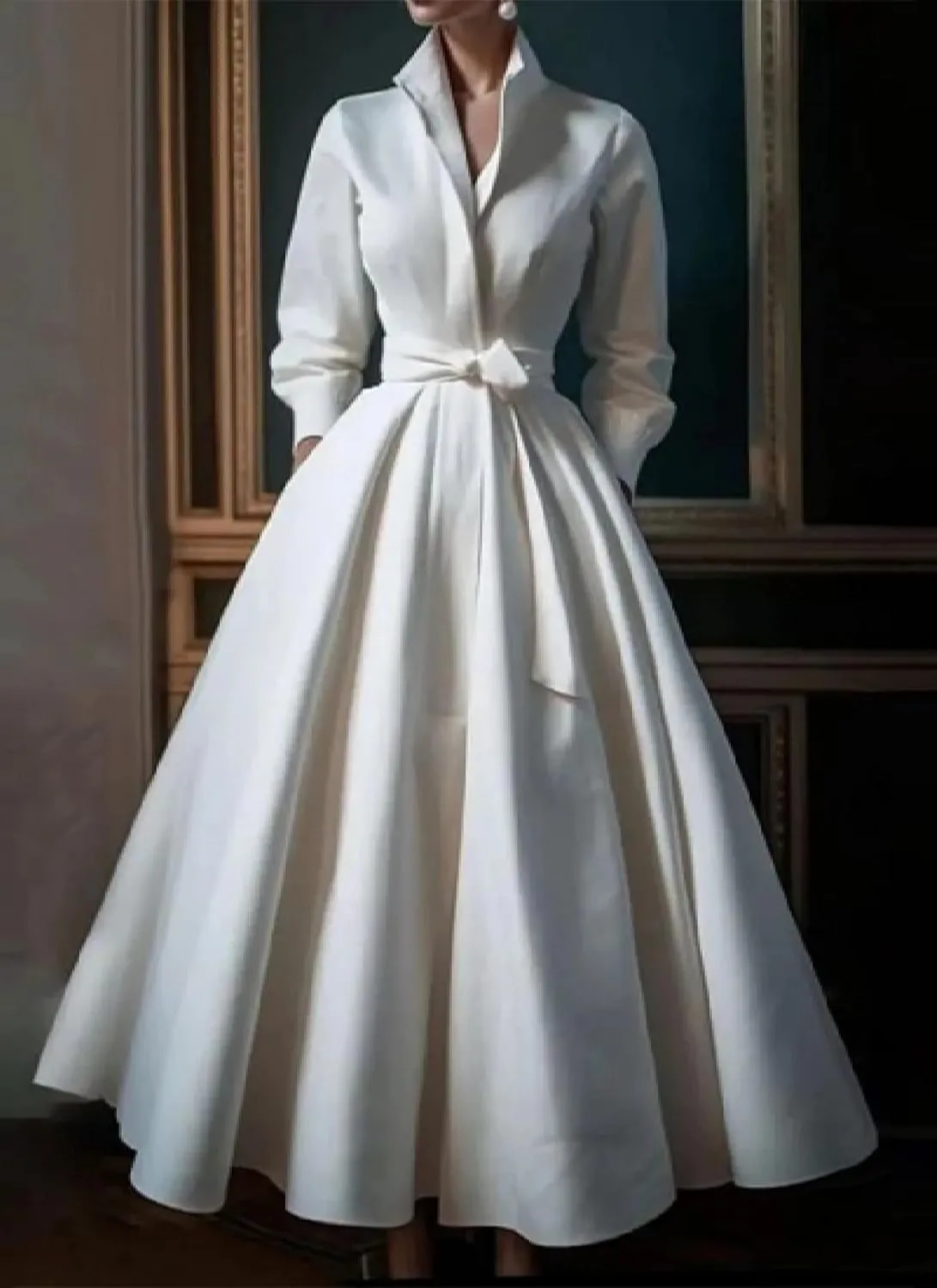 Women's Summer Denim Maxi Dress with Belt Spring Collared Long Sleeve Button Down Shirt Dress Classic A-Line Long Dress