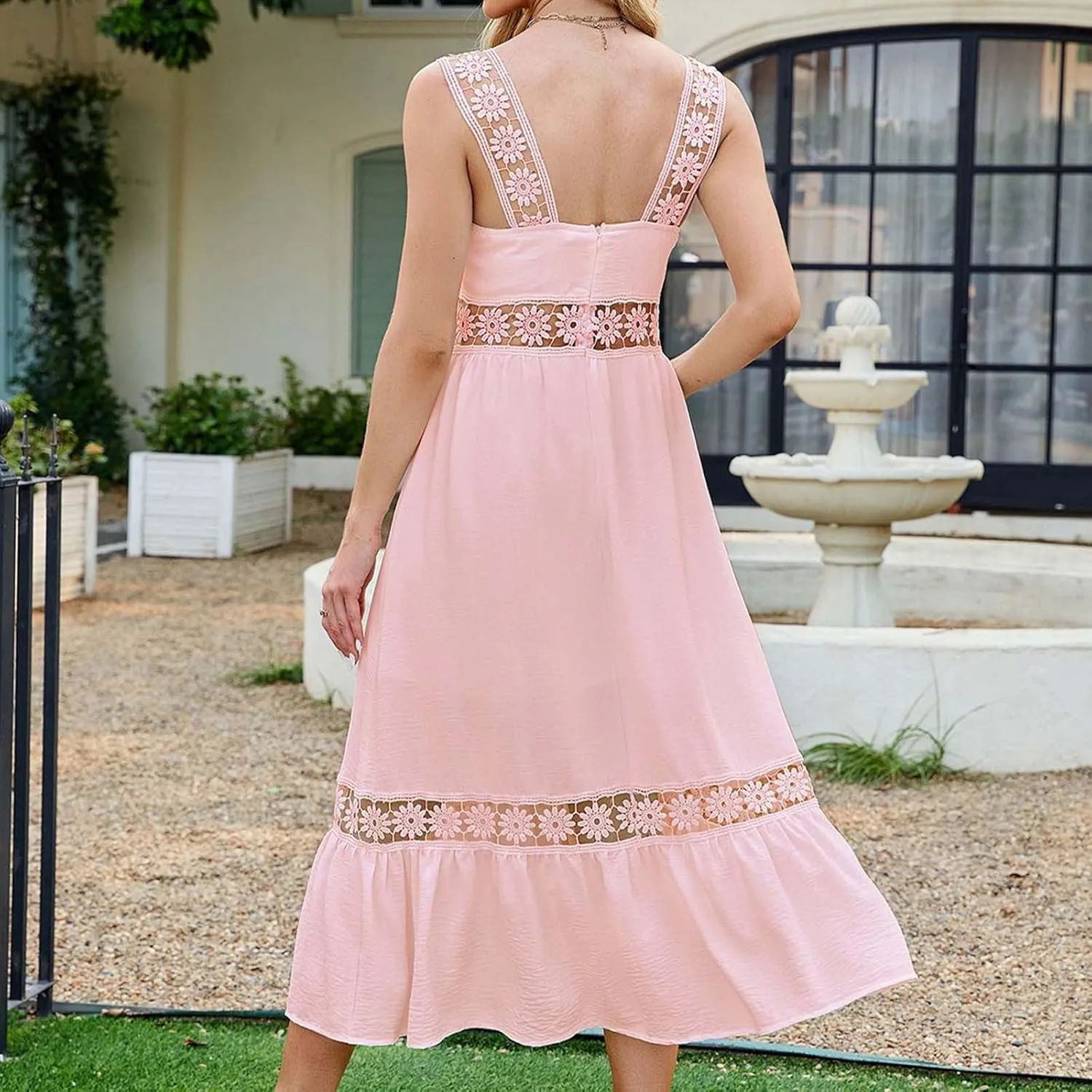 Women's Summer Dresses Casual Sleeveless Boho Maxi Dress Square Neck Long Smocked Floral Beach Vacation Sundresses
