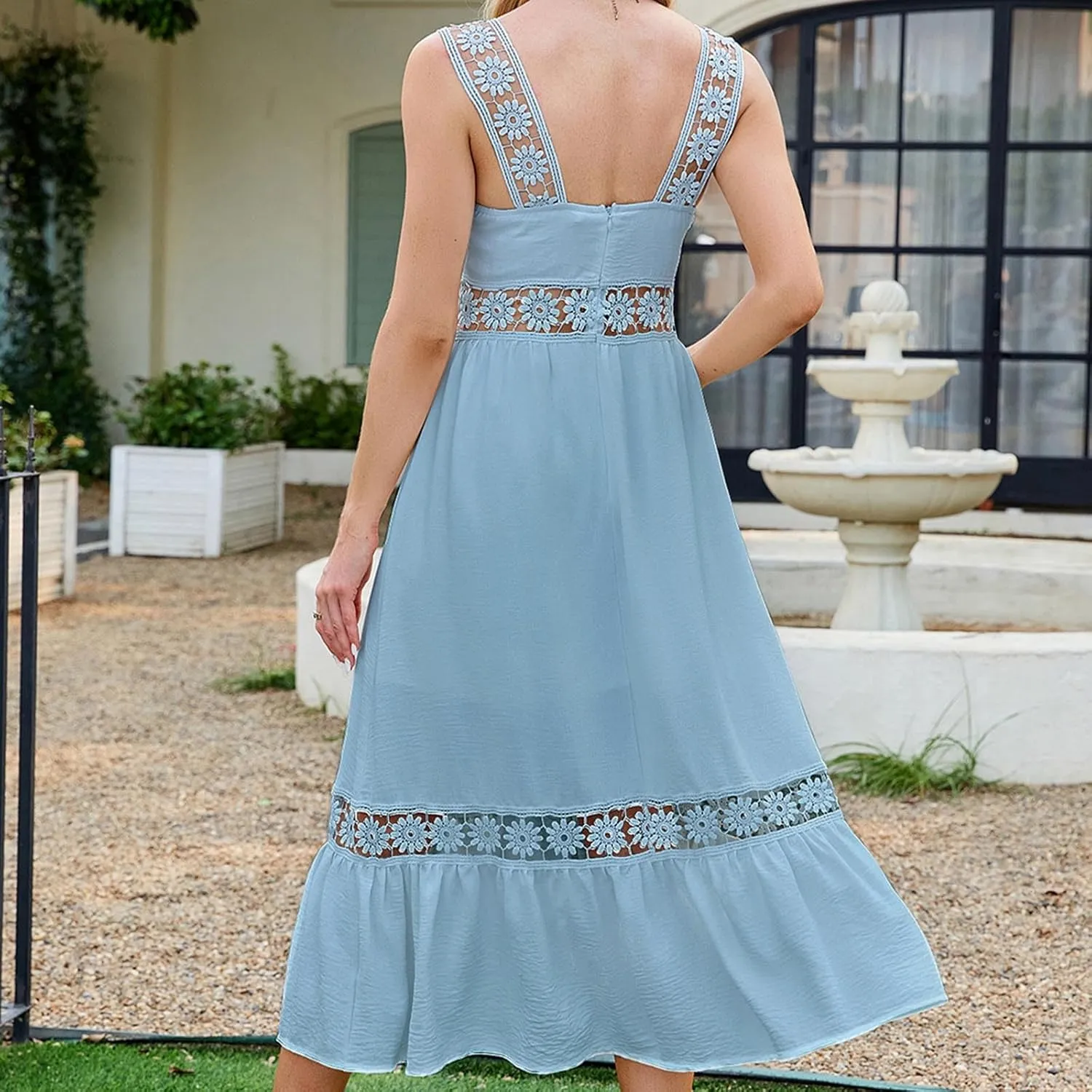Women's Summer Dresses Casual Sleeveless Boho Maxi Dress Square Neck Long Smocked Floral Beach Vacation Sundresses