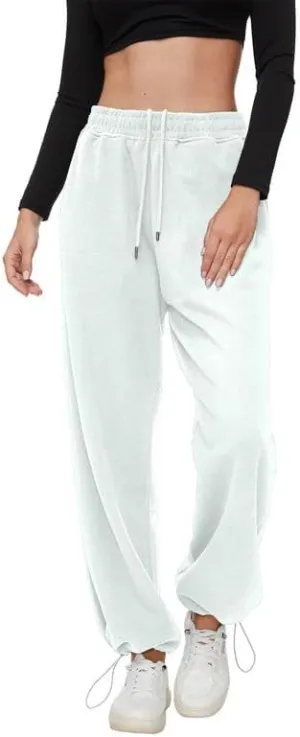 Women's Wide Leg Pants with Pockets Casual Sweatpants Elastic Waist Drawstring Comfy Lounge Flowy Pants