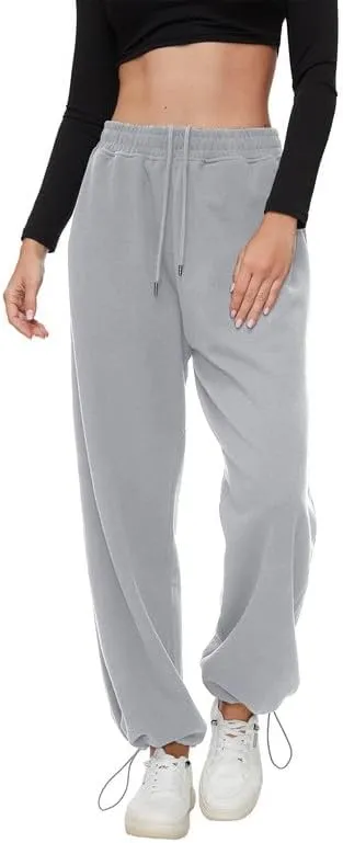 Women's Wide Leg Pants with Pockets Casual Sweatpants Elastic Waist Drawstring Comfy Lounge Flowy Pants
