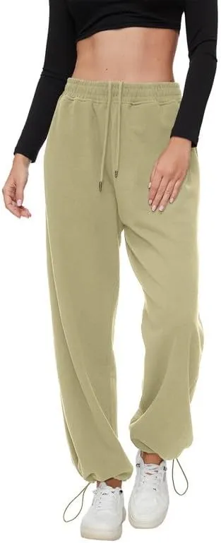 Women's Wide Leg Pants with Pockets Casual Sweatpants Elastic Waist Drawstring Comfy Lounge Flowy Pants