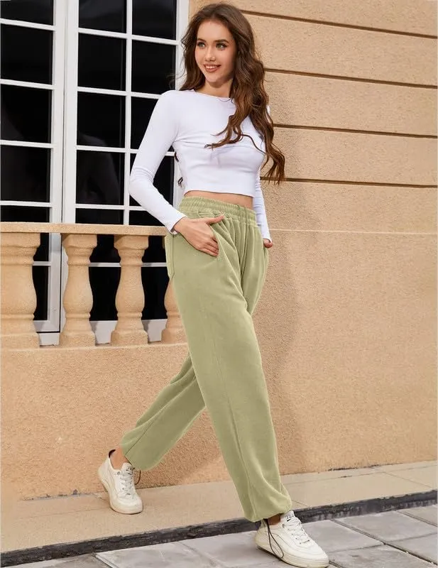 Women's Wide Leg Pants with Pockets Casual Sweatpants Elastic Waist Drawstring Comfy Lounge Flowy Pants